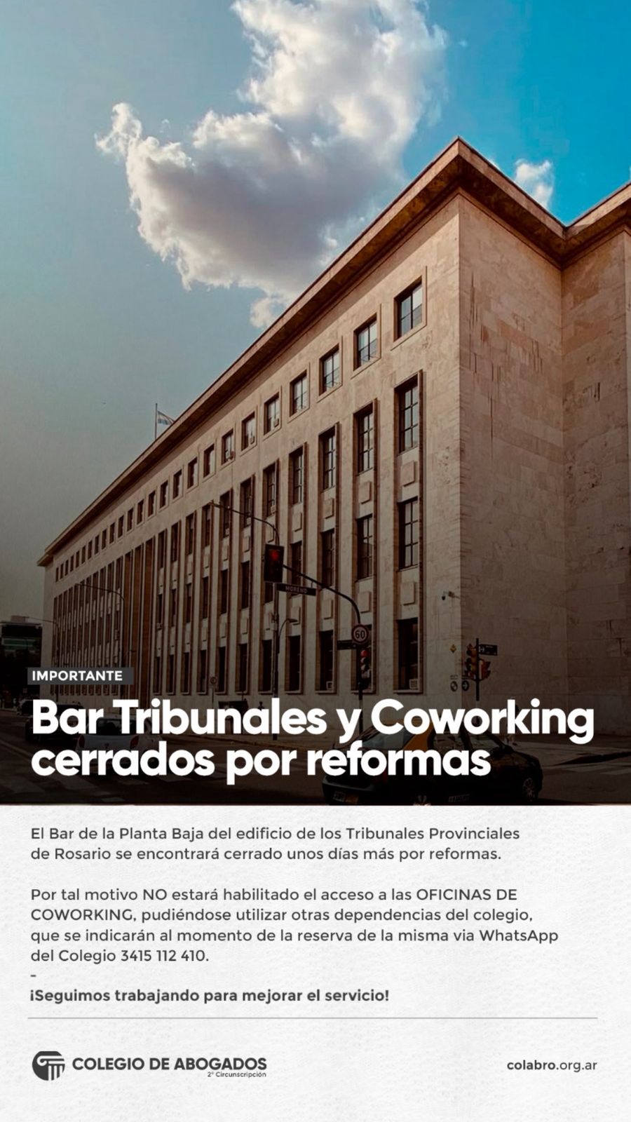 BAR TRIBUNALES - COWORKING CERRADO POR REFORMAS
